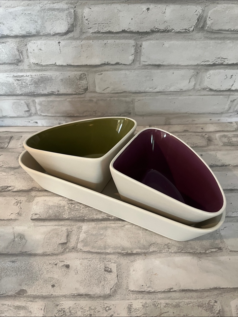 Saga Form For You Ceramic Snack Bowl Set in Cream with Olive & Plum Interiors